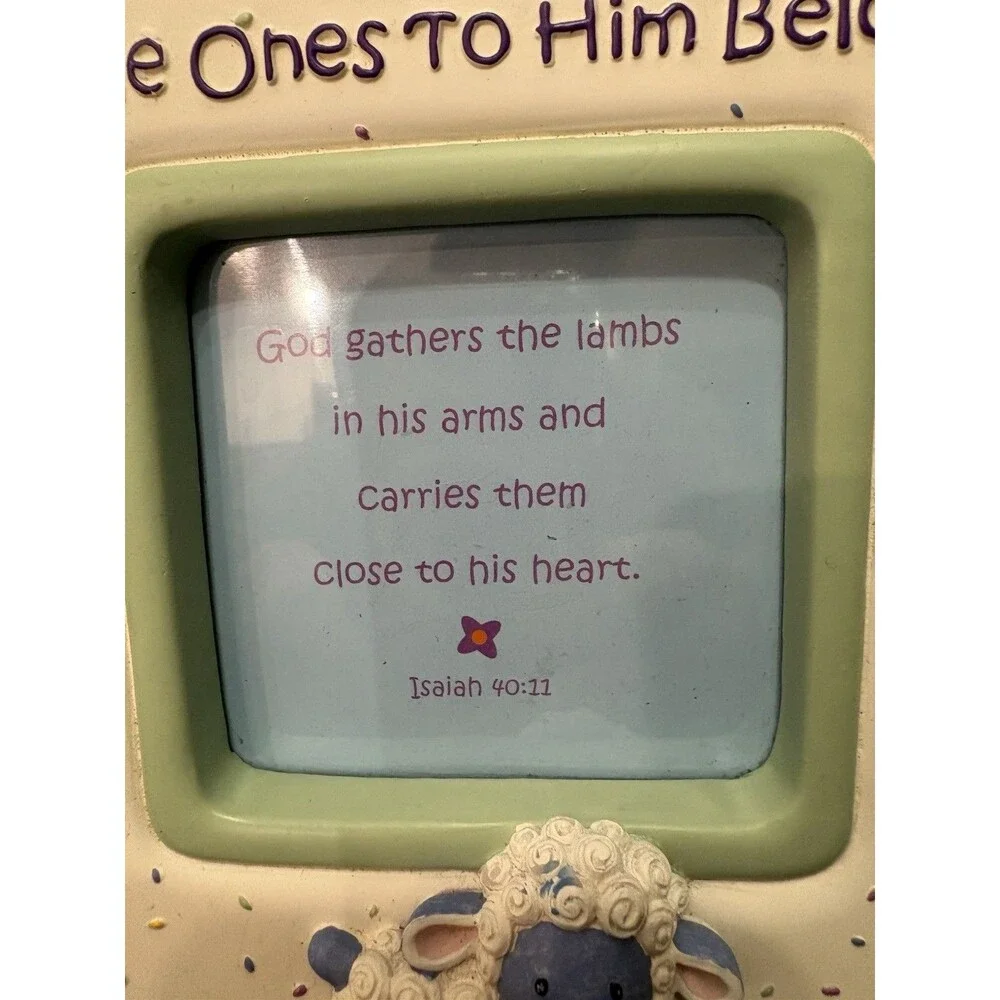 Y2K Ceramic Baby Picture Frame With Lamb Christian Bible Verse Gift 6.5 “ X 6.5”